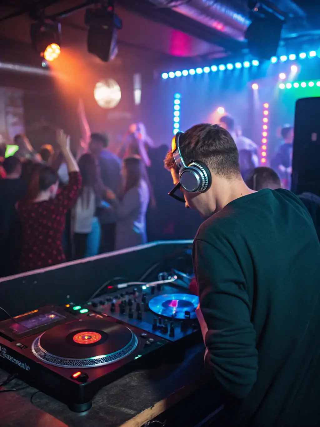 A sophisticated image of a DJ creating a vibrant atmosphere in a stylish lounge or bar setting, highlighting the modern and upscale vibe.